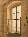 Uitzicht vanuit het atelier (linkerraam), Caspar David Friedrich - ca. 1805 van Het Archief thumbnail