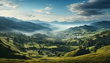 Panorama Jura Gebergte Groene natuur met bergen in de mist van Animaflora PicsStock
