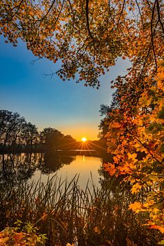 Idyllic sunset at lake water with beautiful nature landscape by Alex Winter