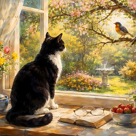 Katze und Vogel von Linda de Klein