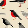 Oiseaux graphiques en noir et rouge – Impression Mid-Century sur Lauren Wilde
