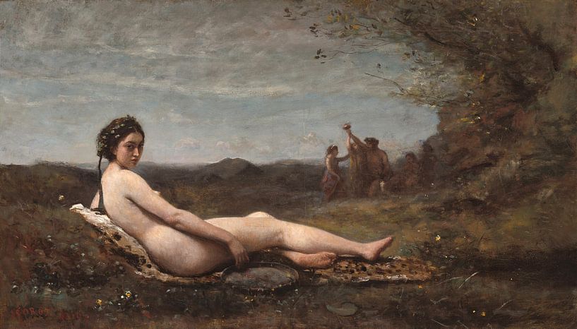 Die Ruhestellung, Jean-Baptiste-Camille Corot von Meesterlijcke Meesters