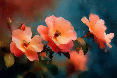Coral Blossom on Blue