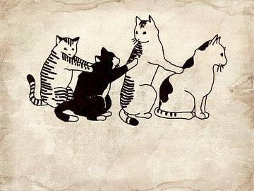 Bathing Japanese Cats Antique