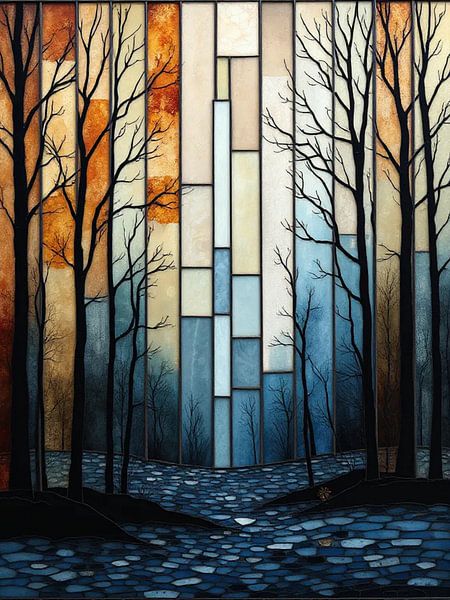 Paysage serein de mosaïque de crépuscule hivernal avec des arbres dénudés et des eaux réfléchissantes par Artistic