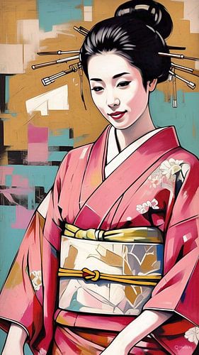 Japans meisje abstract schilderij