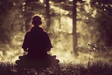 Jonge vrouw zittend in het park en mediterend van Animaflora PicsStock