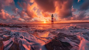 Leuchtturm bei Sonnenuntergang 1 von Maarten Knops