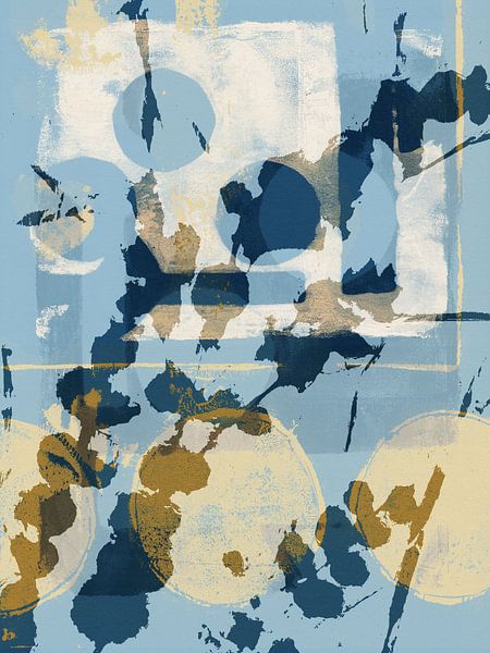 Fleurs de Teder. Abstrait botanique aux couleurs pastel. Bleu, jaune, blanc par Dina Dankers