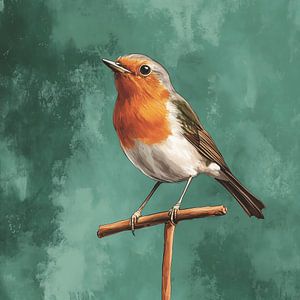 Rotkehlchen Vogel auf einem Zweig hellgrüne Farben