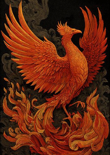 Feuerphönix in dynamischer Bewegung