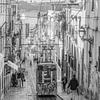 Tram is Lisbon, photographie de rue en noir et blanc sur Bianca Kramer