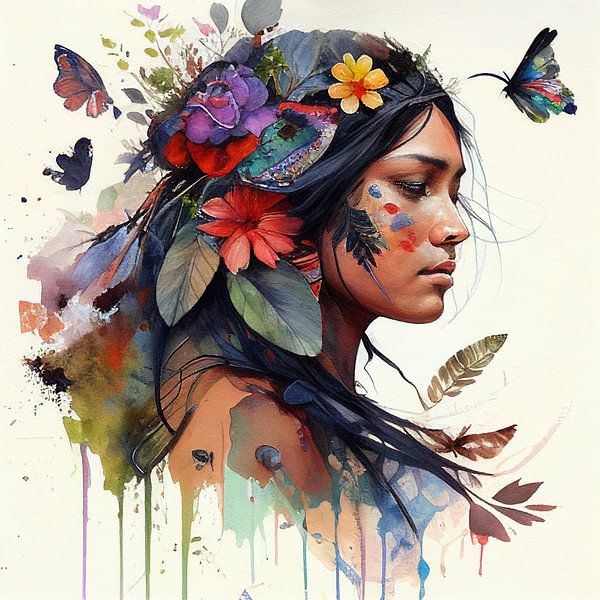 Floral Native Warrior Woman Wild Blooms von Chromatic Fusion Studio