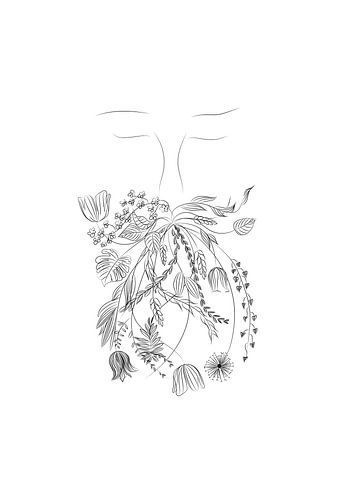 Homme à fleurs et plantes en barbe - portrait - noir et blanc