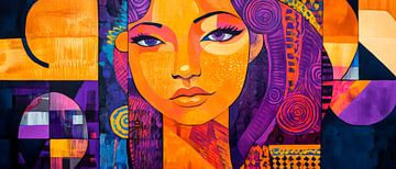 Lively portrait collage in warm colours by Poster Art Shop