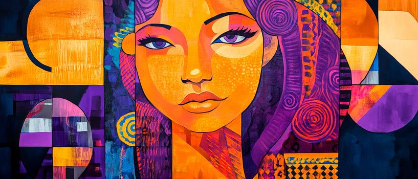 Lively portrait collage in warm colours by Poster Art Shop