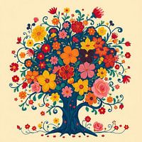 Skurriler Baum des Lebens: Eine lebendige & farbenfrohe florale Illustration