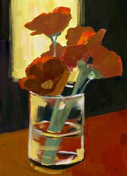 Flower painting, red and yellow. Clair obscur.