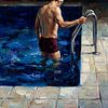 Schwimmer betritt ein Schwimmbecken von Jan Keteleer
