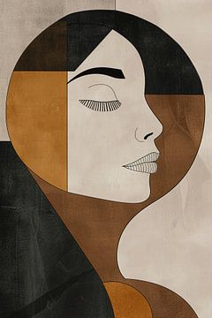 Gezicht van vrouw in abstracte monochrome stijl van De Muurdecoratie