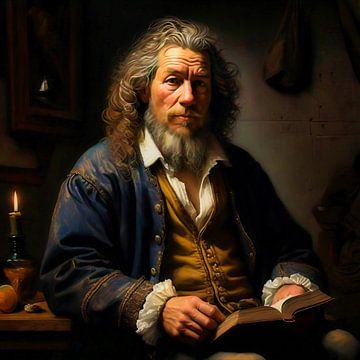 Man met baard en boek in Rembrandt stijl van Digital Art Nederland