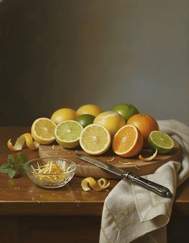 Citrusglans op een houten tafel