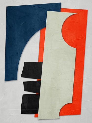 Geometrische abstrakte Kunst, Blau-, Orange- und Schwarztöne