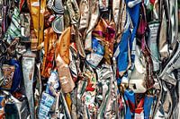 Compressed aluminum cans for recycling background