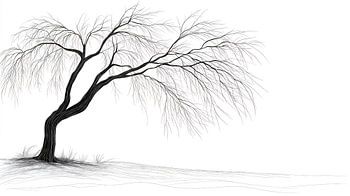 Arbre solitaire sur une colline sur fond blanc