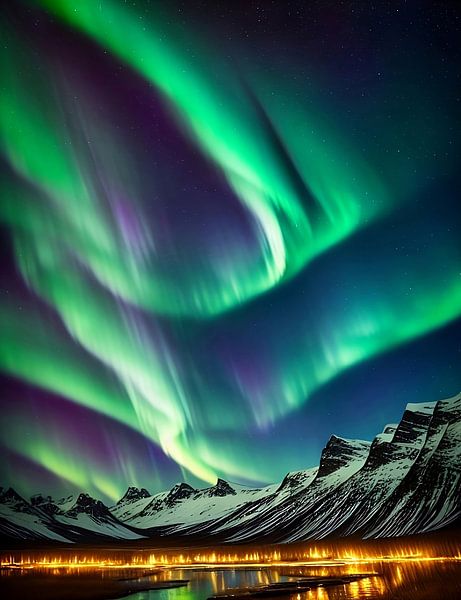 Northern lights over Norwegian fjords by Jan Bechtum