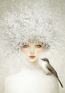 Sneeuwkoningin met Vogeltje van Your unique art