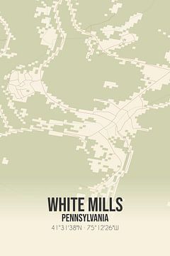 Vintage landkaart van White Mills (Pennsylvania), USA. van MijnStadsPoster