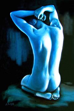 Männlicher Rückenakt in Blau von Marita Zacharias