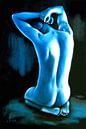 Männlicher Rückenakt in Blau - erotisches Wandbild von Marita Zacharias Miniaturansicht