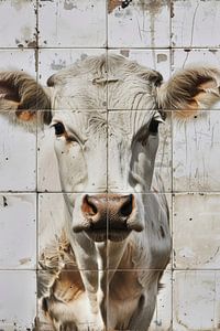 Impression de vache sur carreaux blancs sur Digitale Schilderijen