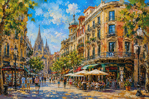 Painting of Barcelona in Spain – A beautiful city in Europe.