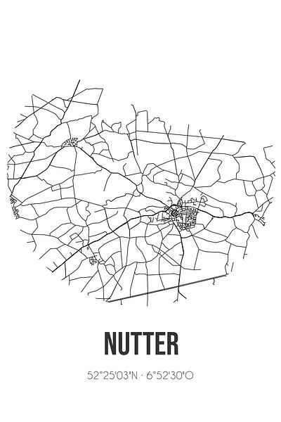 Nutter (Overijssel) | Carte | Noir et blanc par Affiches de lieux