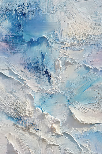 IJsblauw Abstract Schilderij - Krachtig Reliëf