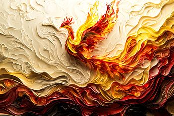 Bunter Phönix in feuriger Bewegung