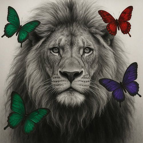 Lion avec papillons