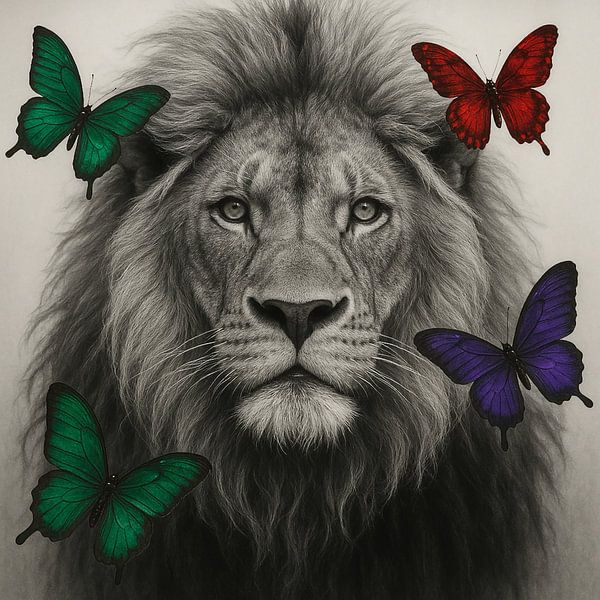 Lion with butterflies by Kleurenrijk