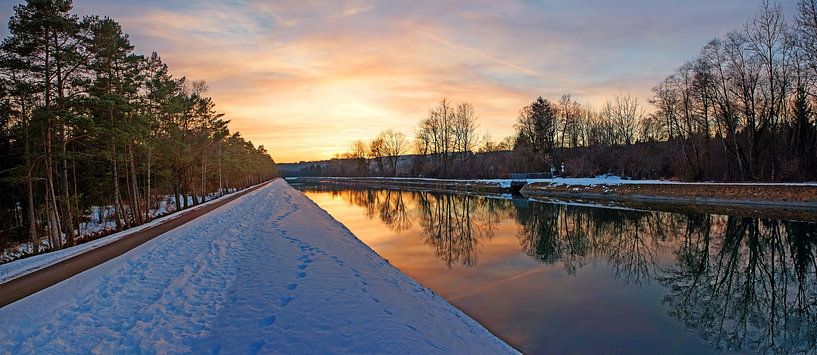 sunset scenery at hiking trail isar riverbank, beautiful evening in winter by SusaZoom
