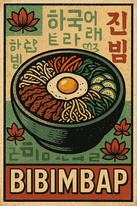 Pop Art Bibimbap Poster - Koreanisches Essen Retro Wandkunst