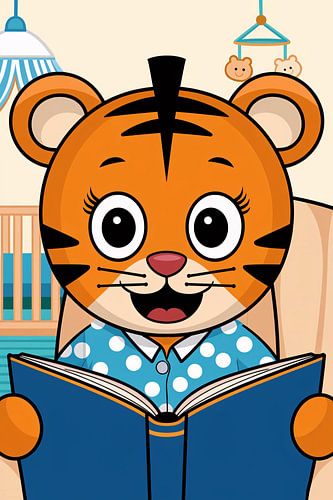 Tijger leest vrolijk boek