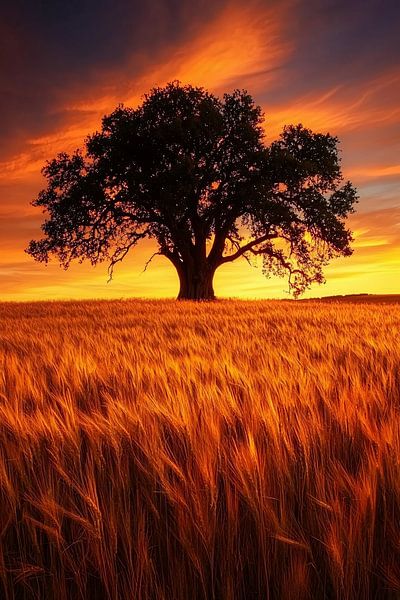 Lonely tree in sunset by Art & Soul Creations