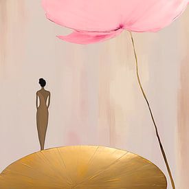 Woman and Water Lily in Gold and Pink by Caroline Drijber Guérain