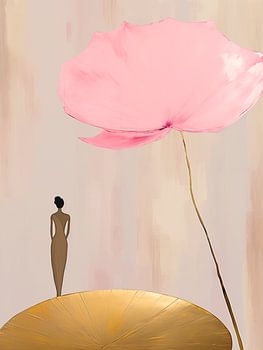 Vrouw en Waterlelie in Goud en Roze