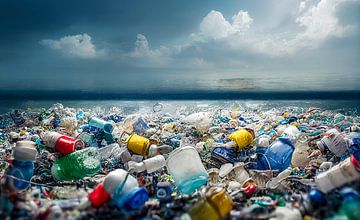 Scène met plastic afval in zee van Animaflora PicsStock