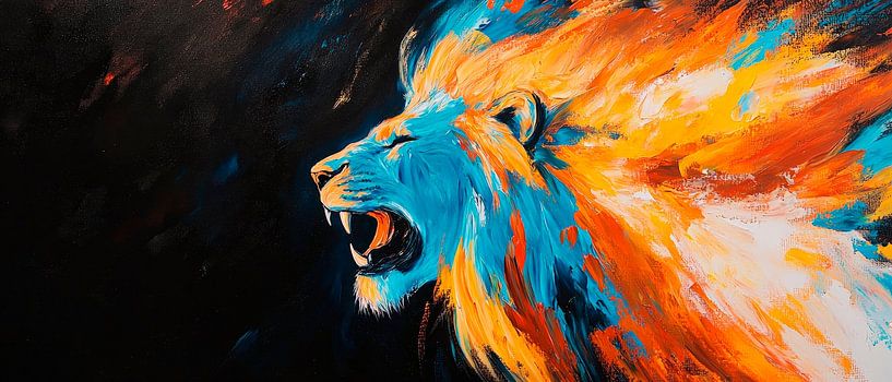 Colourful lion with a fiery mane by Poster Art Shop