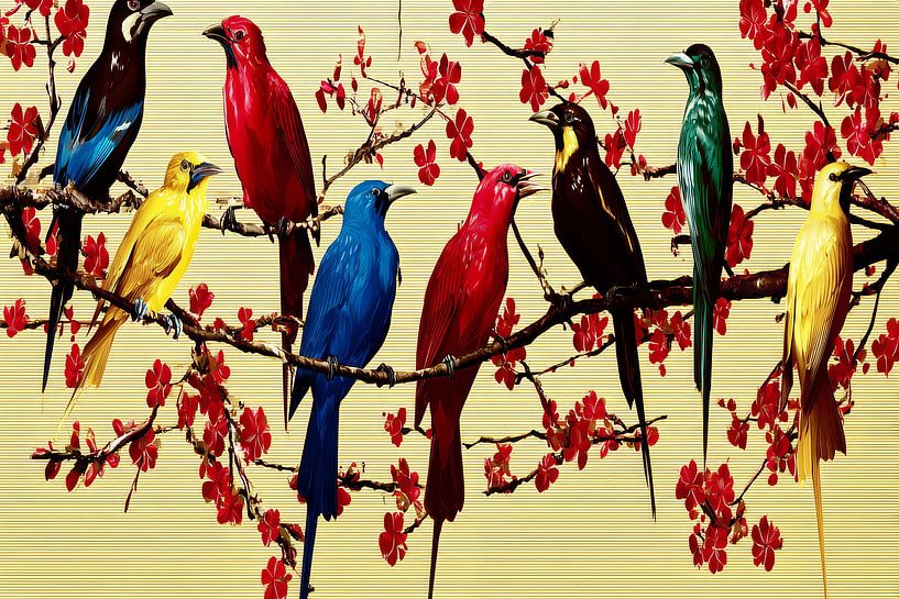modern japanese art with birds by Egon Zitter
